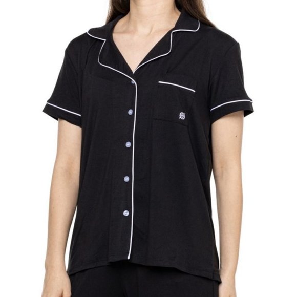 New BORN sand Notch Collar Short Sleeve Pants Set With Contrast Piping - Picture 2 of 5